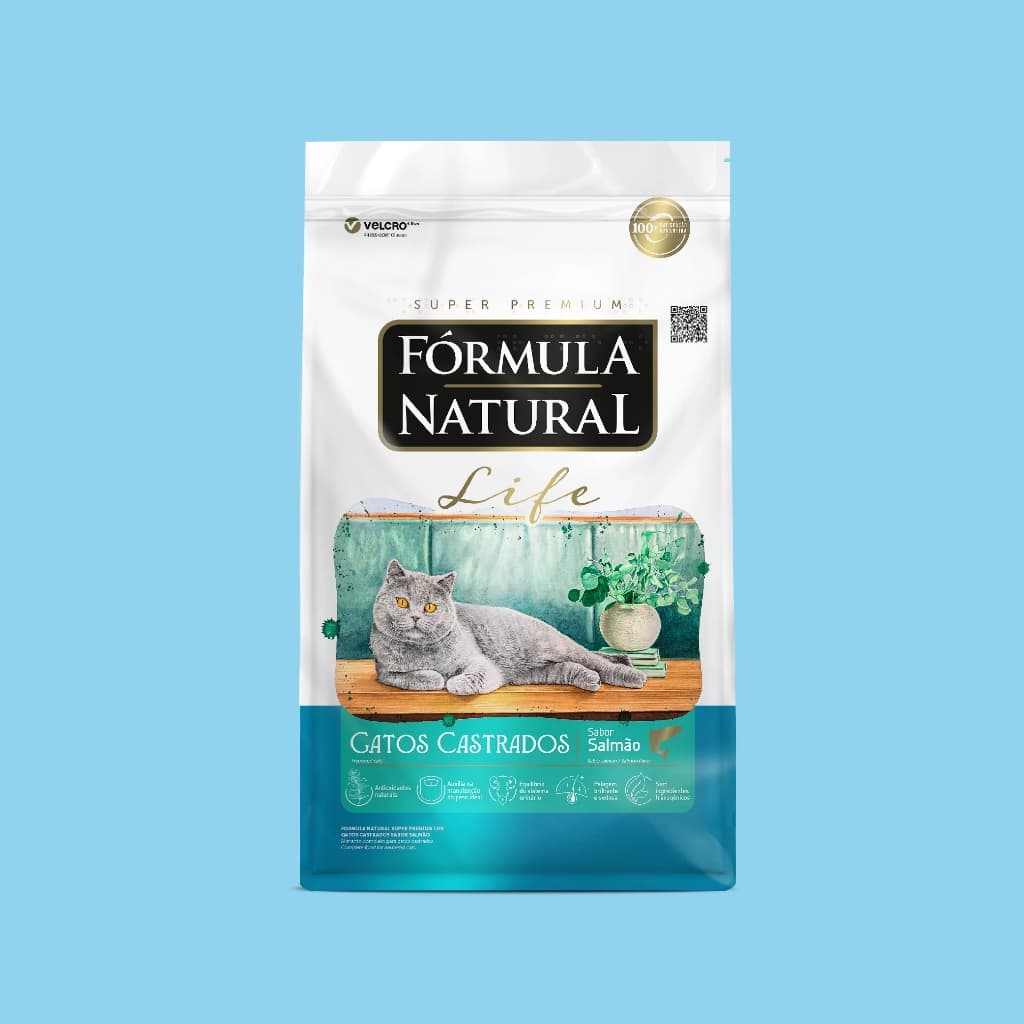 Adimax Ração Fórmula Natural Life para Gatos Castrados Sabor Salmão – Ração Premium para Pets 15 KG