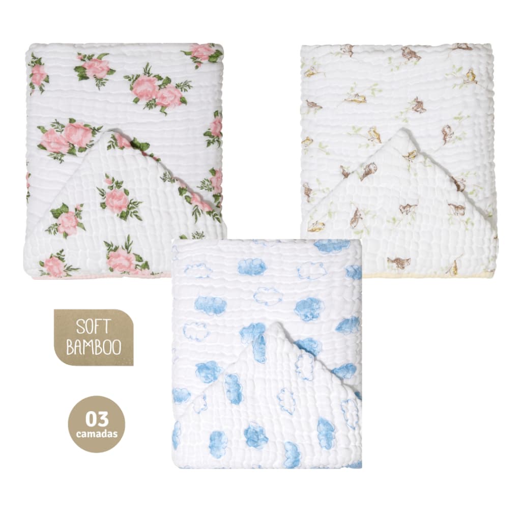 TOALHA DE BANHO SOFT BAMBOO MAMI COM CAPUZ ESTAMPADA 1,15m X 85cm CONTEM 01 UN