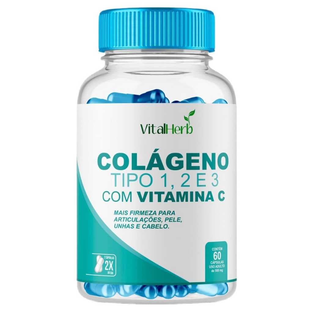 Colágeno Tipo 1 2 3 + Vitamina C - 60 Caps 500mg Original Com Nota Fiscal