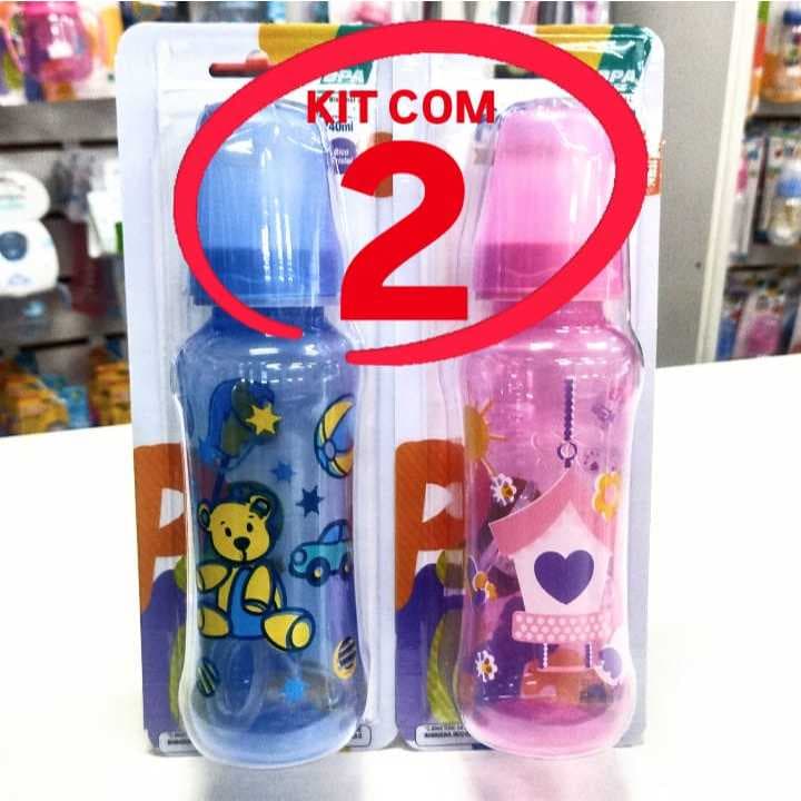 Kit com 2 Mamadeira 240ml Bico Redondo