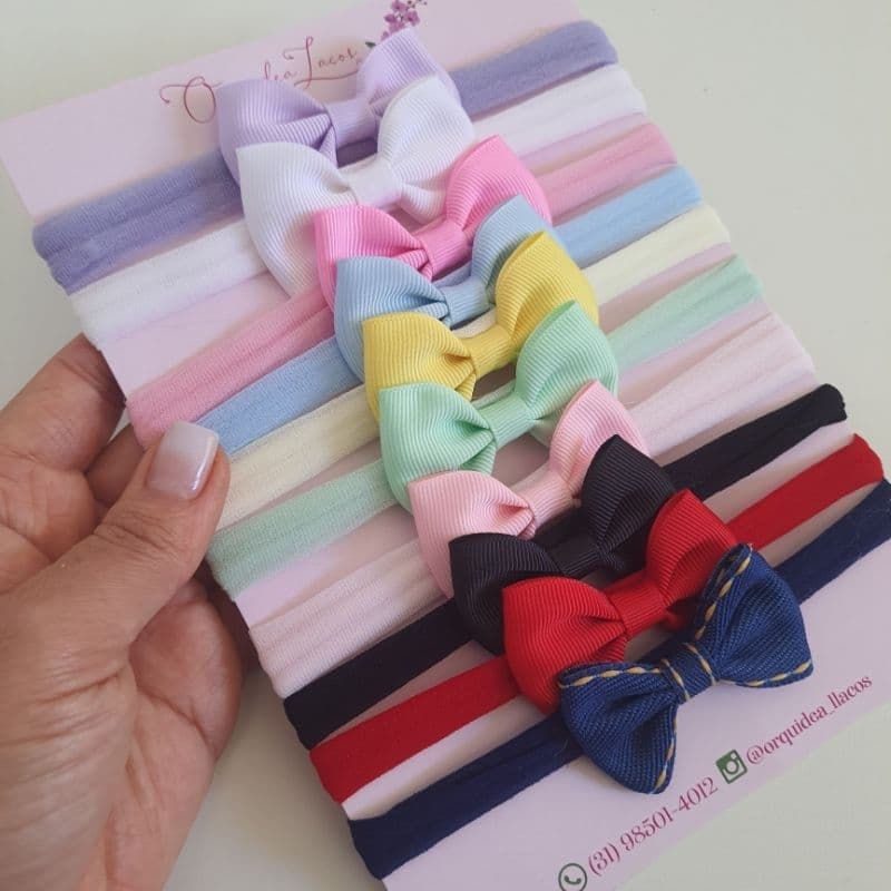 kit 10 lacinhos bebê na faixinha meia seda enxoval maternidade lacinho RN menina cabelo.