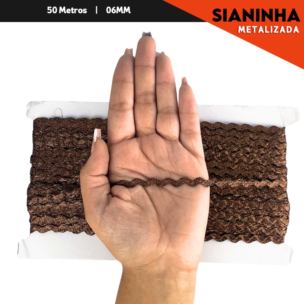 Sianinha de Poliéster - 6 mm  - Rolo com 50 Metros Marrom Havana - 290