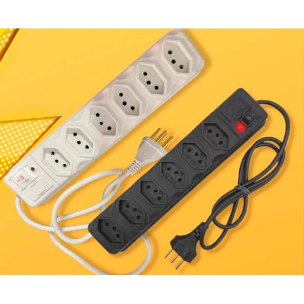 Filtro de Linha Branco e Preto 3, 4, 5 e 6 Tomadas Extensão Elétrica Régua Elétrica