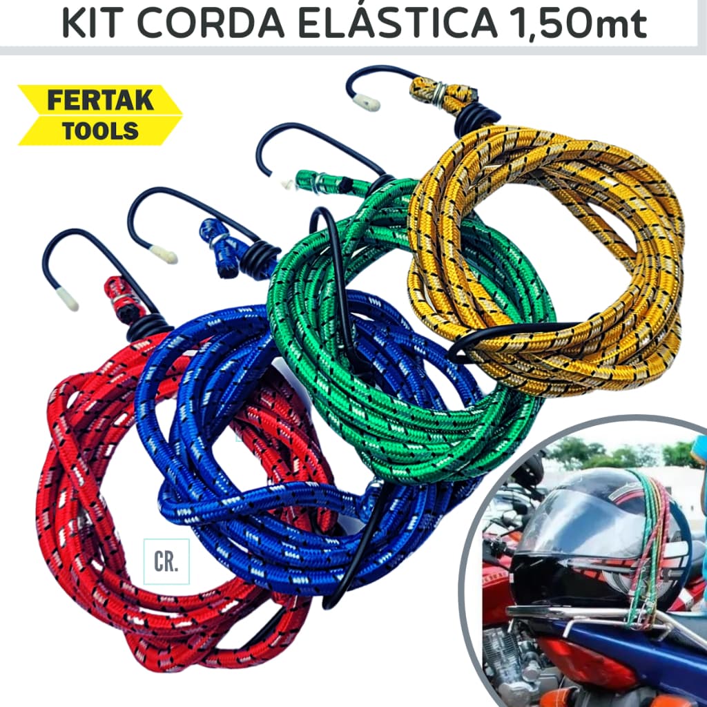 CORDA EXTENSORA ELÁSTICO 💥MULTI-USO💥KIT 4 PEÇAS 2Metros MOTO/BAGAGEM