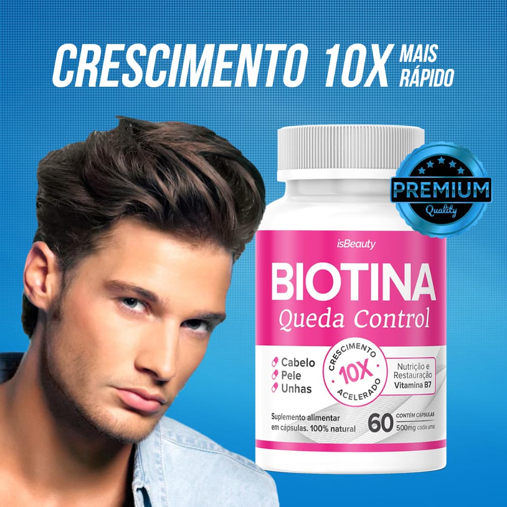 Biotina Crescimento Cabelos e Barba - Original Premium - 60Caps - Envio Imediato