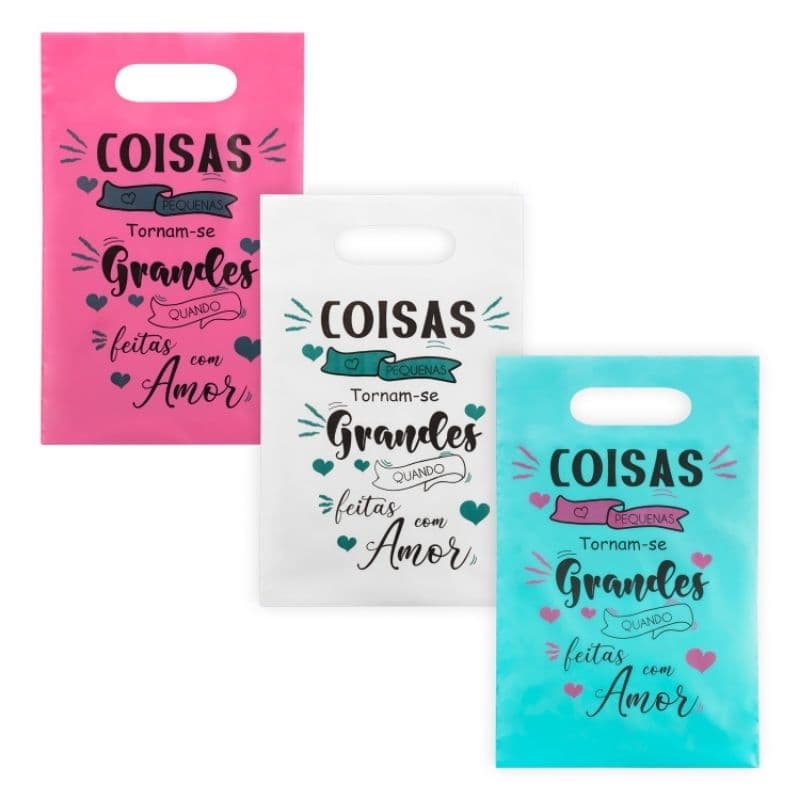 50 sacolas boca de palhaço ou vasada 20x30 e 30x40 com frases pink ou preta