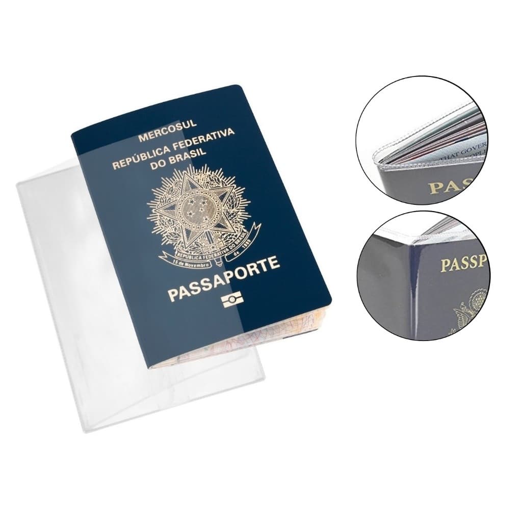 Capa Pvc Transparente Passaporte Com Bolso Kit Com 2 Capas