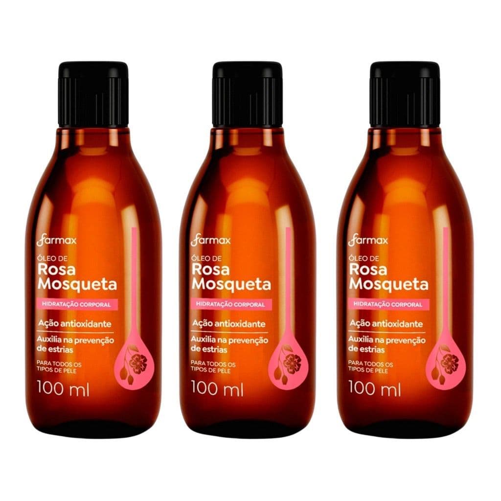 Kit C/3 Óleo Corporal Rosa Mosqueta Farmax 100ml