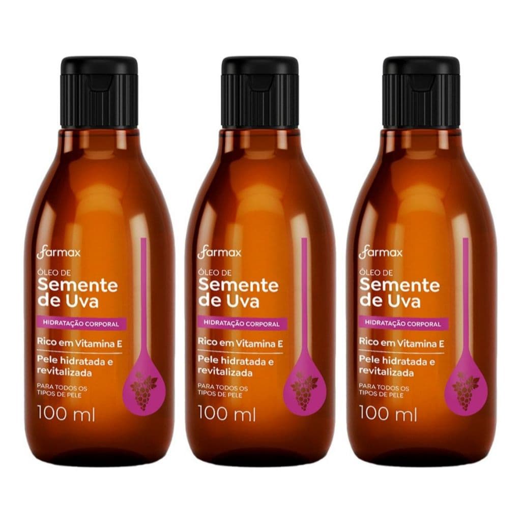 Kit C/3 Óleo Corporal Hidratante Semente de Uva Farmax 100ml
