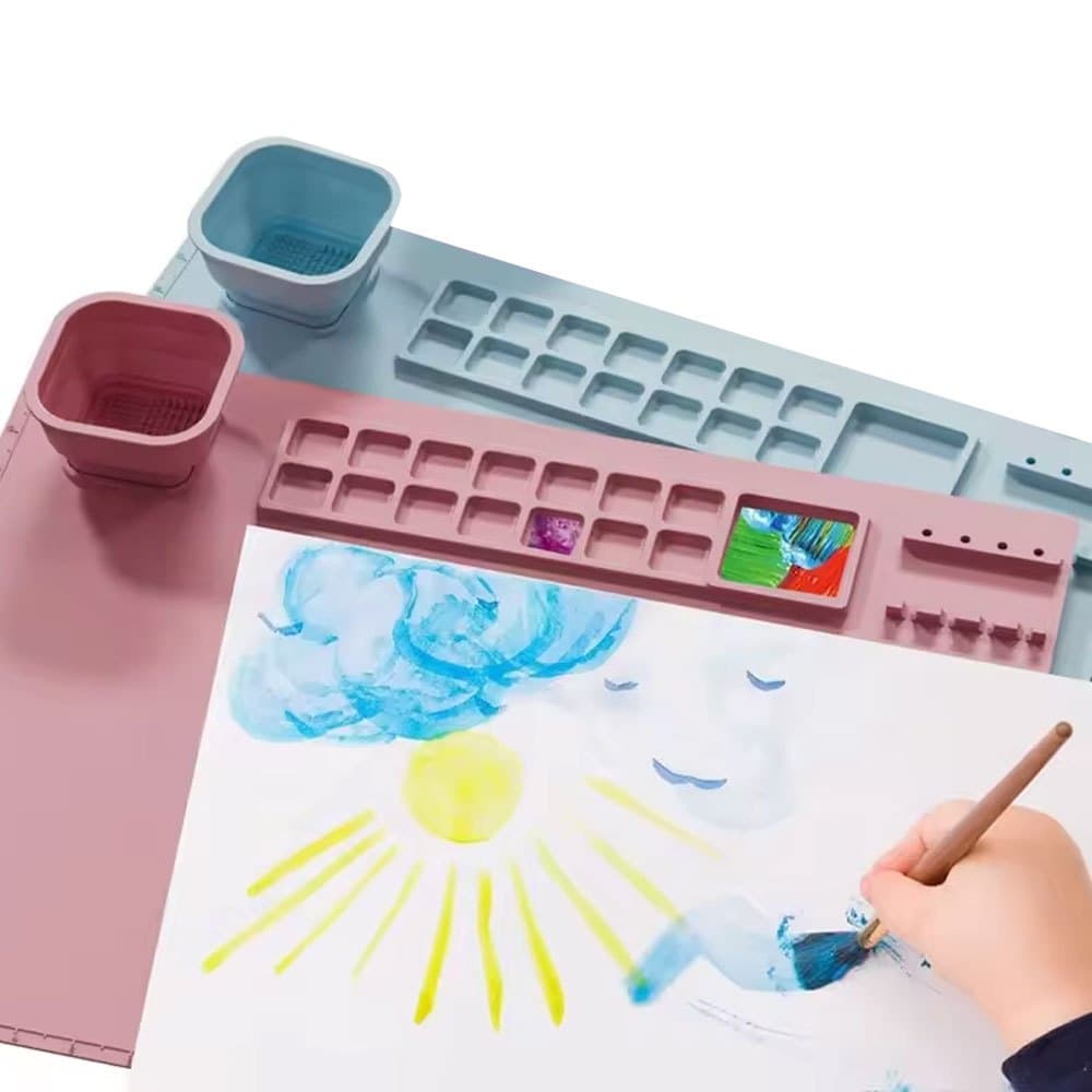 Tapete Silicone De Pintura Paleta C/ Copo Para Desenho Arte