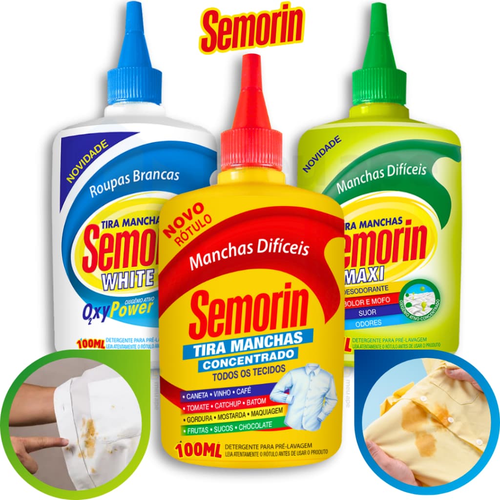 Tira Manchas Roupas Coloridas e Brancas Manchas Díficeis de Mofo Gordura Caneta 100ml Semorin