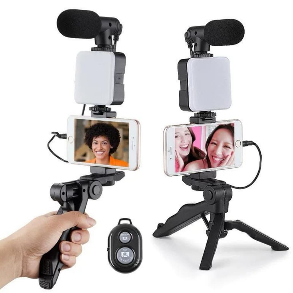 Kit Estúdio Movel Profissional Para Live TikTok Instagran Youtube Vlog com Microfone e Tripe