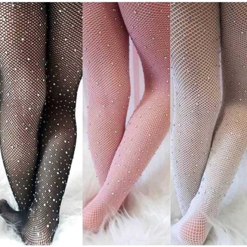 Meia Calça Arrastão Infantil Com Strass Branca Rosa Preta Brilho