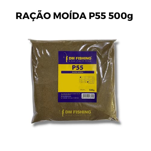 Ração De Peixe P55 Moída - 500g  55% de proteína. Indicada para preparação de isca e massas para pesca de peixes de água doce: Tilápia, pacu, tamba, corimba, matrinxã, bagre, catfish, carpa e outros. Carnívora.