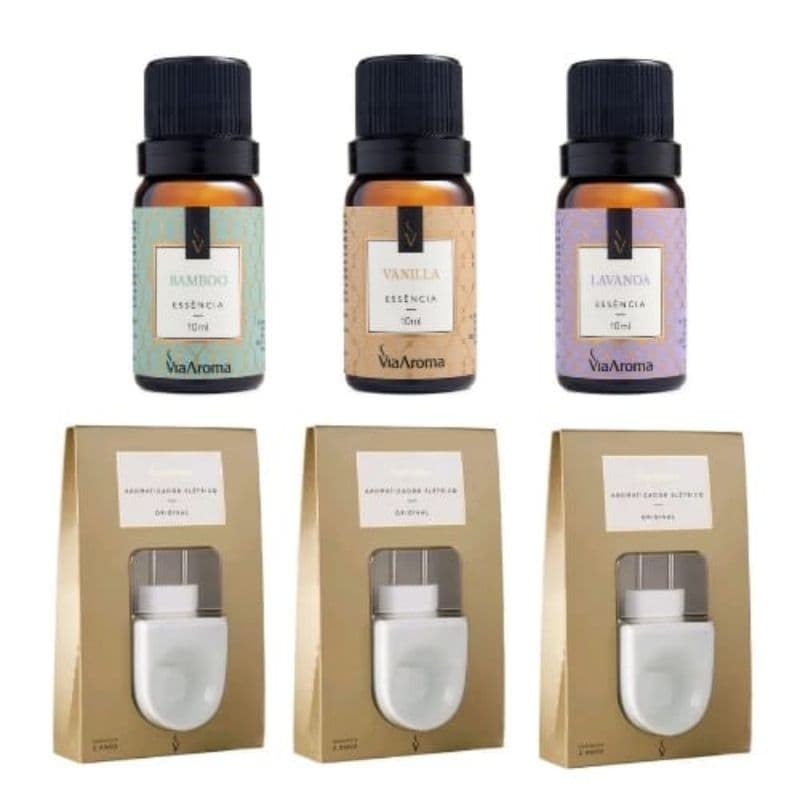 Kit 03 Aromatizador de Ambiente Elétrico Porcelana + 03 Essências a escolher Via Aroma