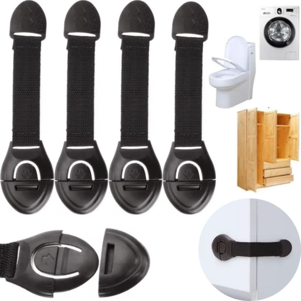 Trava Fixador De Porta Gavetas Balcão Armário Fechadura Segurança Bebê 4 Unidades