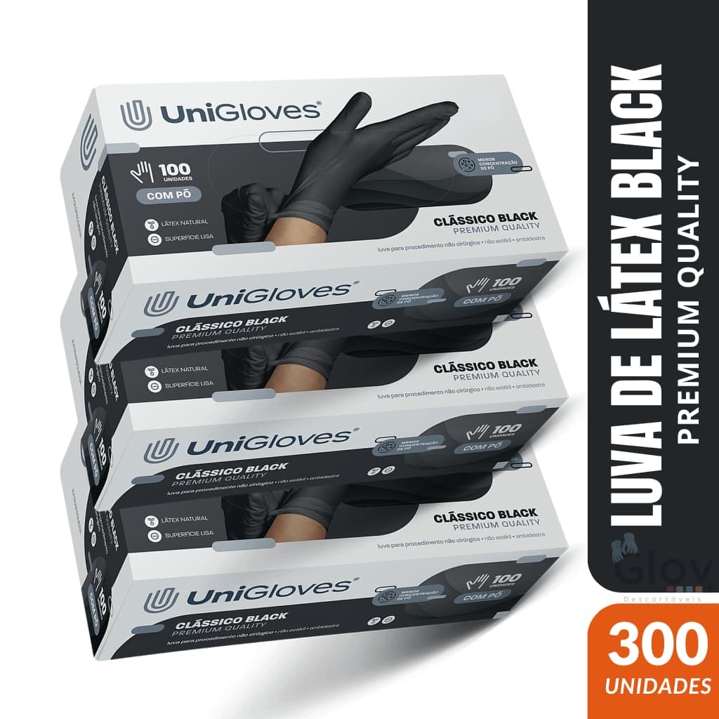 Luva Látex Descartável Combo 03 Caixas com Pó - 300 Unidades UniGloves