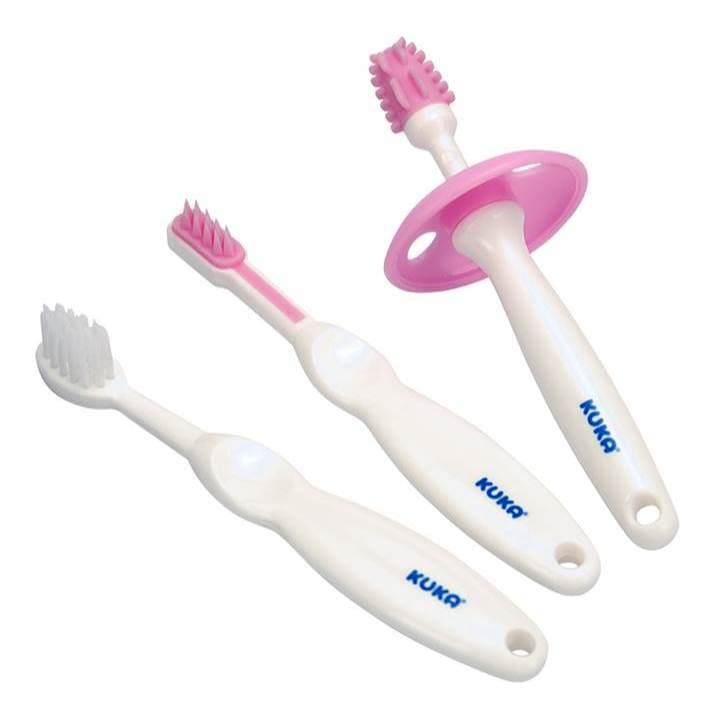 KIT HIGIENE DENTAL INFANTIL (+3 MESES) 4 PEÇAS ROSA -  KUKA BABY