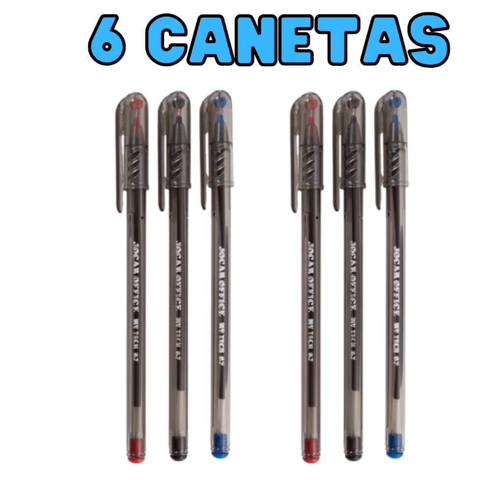 Caneta esferográfica My Tech 6 Unidades Jocar Office ponta agulha 0,7mm