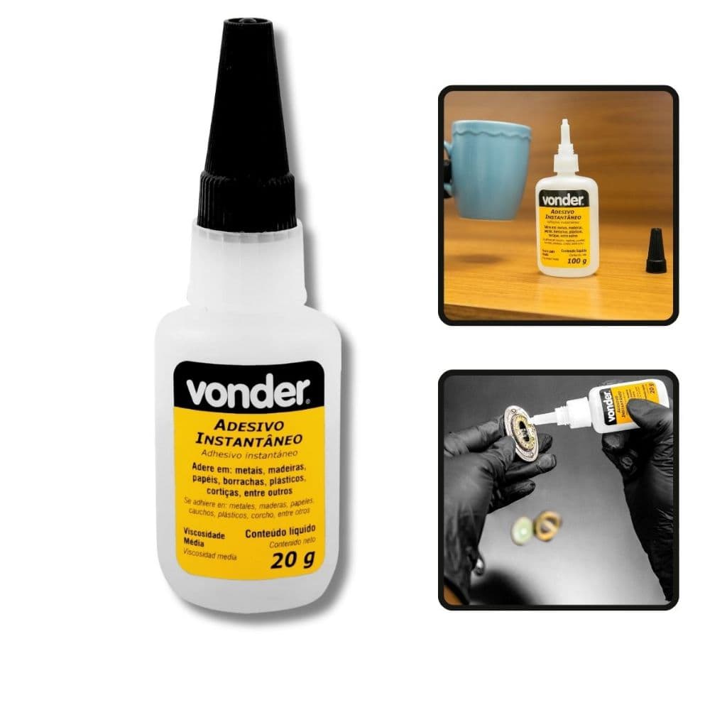 Cola Instantânea Vonder 20g Acrigel Unhas Tips Postiça Forte Madeira Borracha