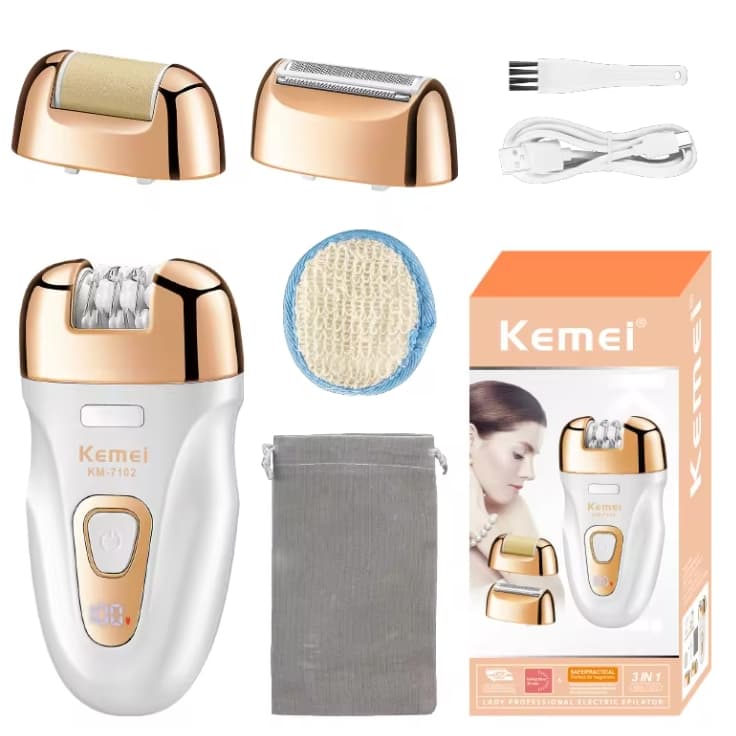 KEMEI km -7102 3 Em 1 Mulheres Corpo Depilação Usb Recarregável Barbeador Elétrico  Sem Fio Mulheres