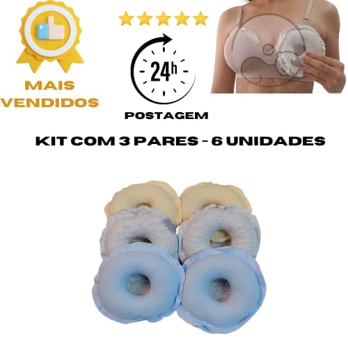 kit 3 pares  Protetores  de Rosquinha de Seio Amamentação   Malha Macia.