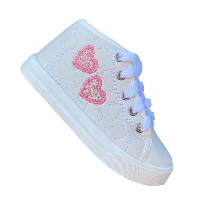 Tênis Infantil Virginia Feminino Enfeite  Brilho Coração Cano Médio Escolar
