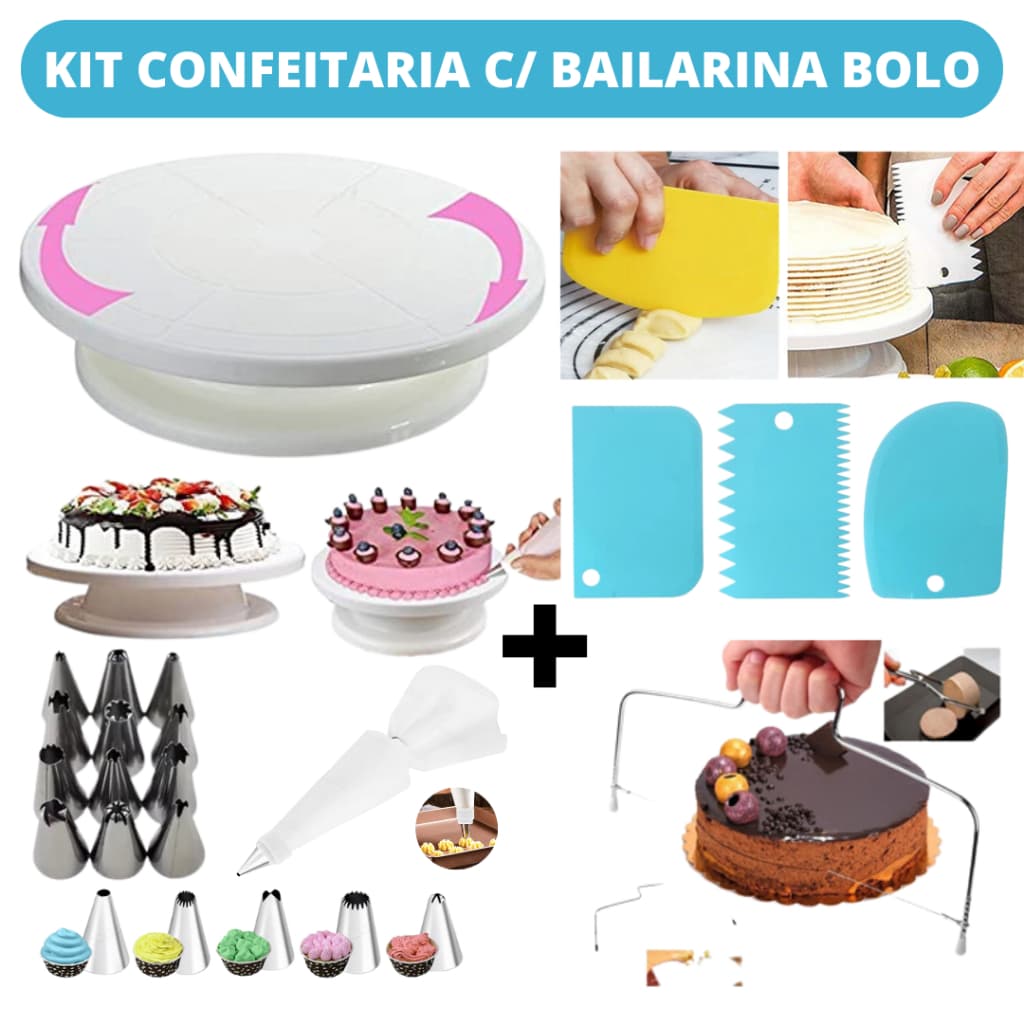 Kit Confeitaria Profissional Bailarina Giratória Raspadores Nivelador de Bolo Bico de confeitar