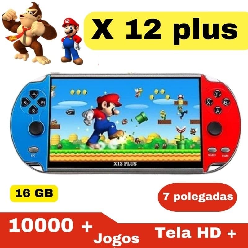 Vídeo game portátil x12 plus 7 polegadas 10 Mil Jogos Classicos Retro
