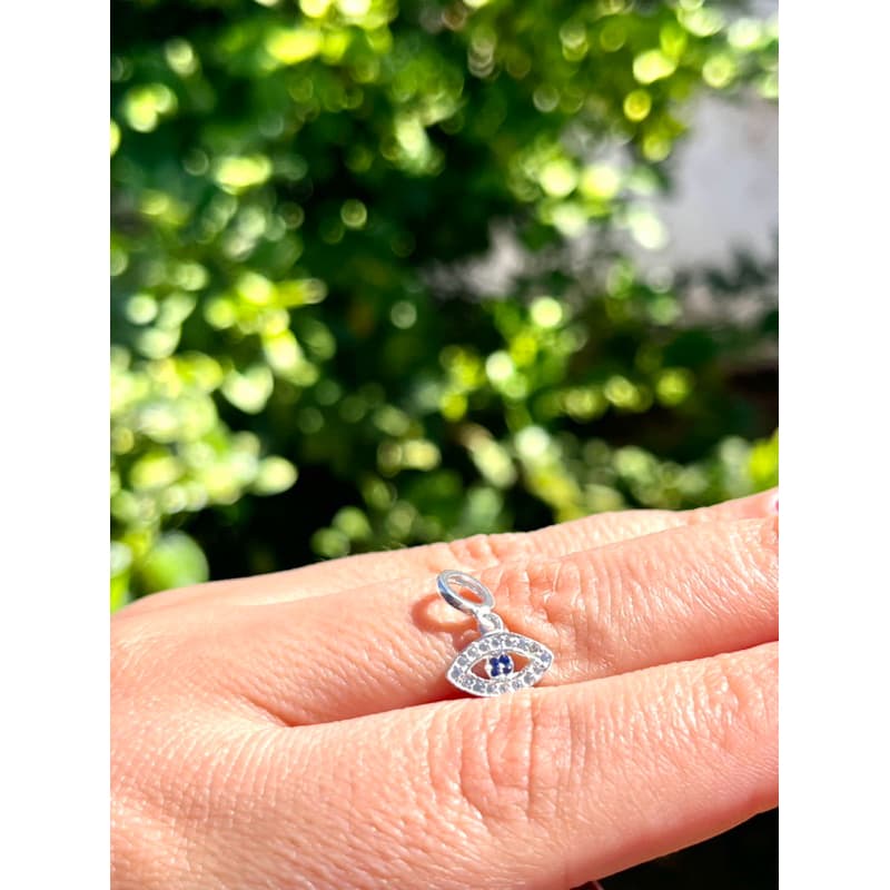 Berloque ou pingente de prata 925 legítima olho grego cravejado com zircônia sem corrente ou pulseira