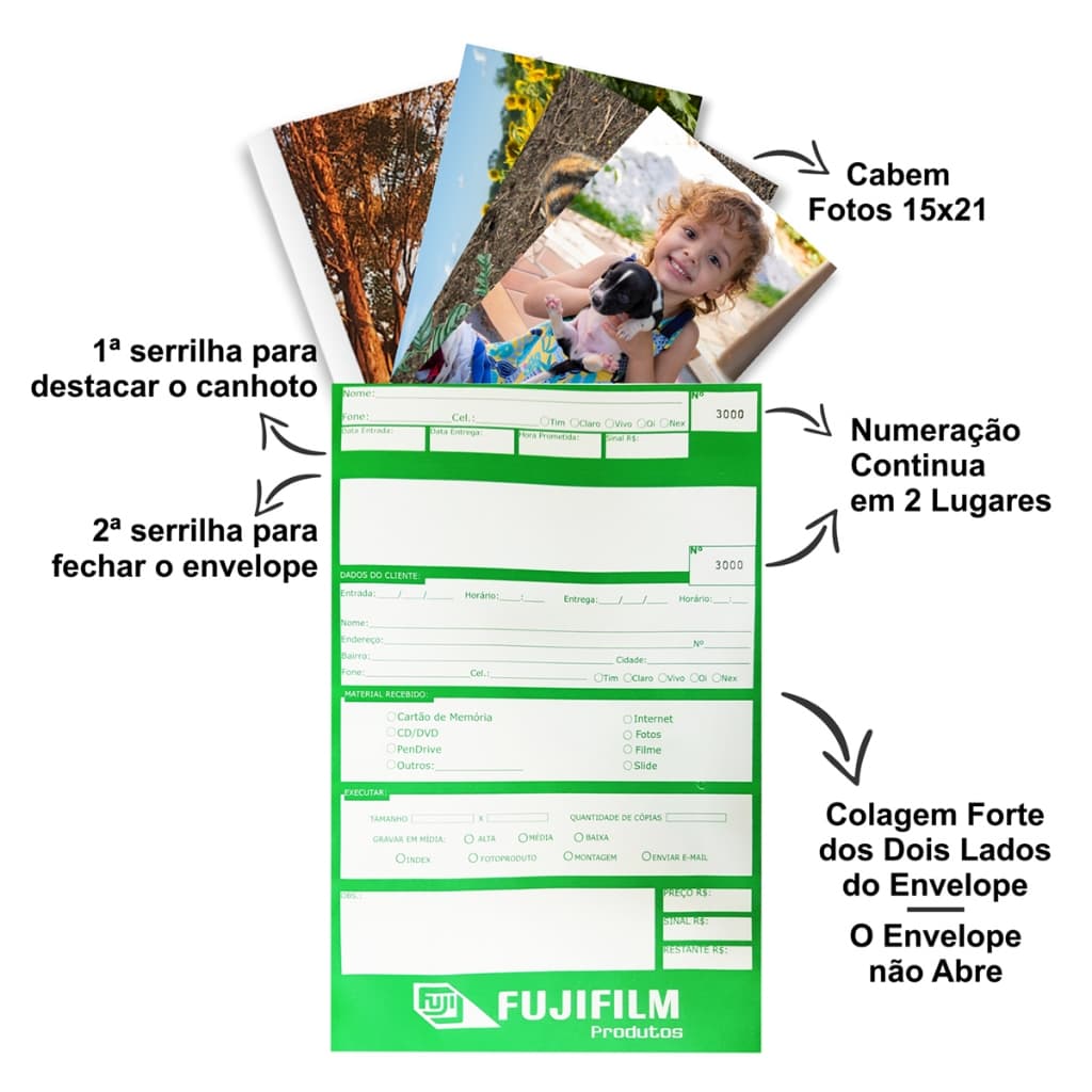500 ENVELOPES PARA FOTOS IDEAL LOJA DE REVELAÇÃO FUJI KODAK PAISAGEM E PHOTOS OFF SET 75 GR 18CM X 28 CM TOP