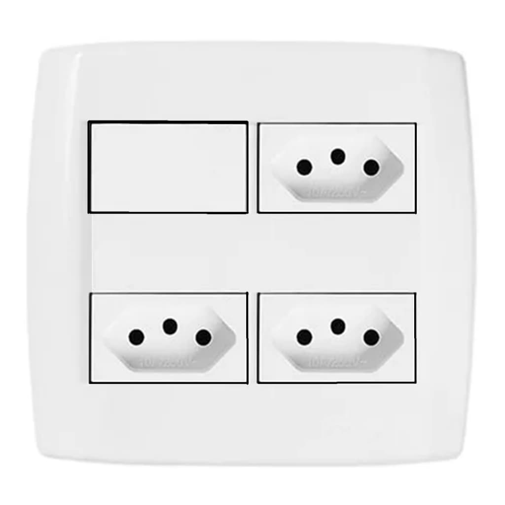 Interruptor 4x4 com 1 Interruptor e 3 Tomadas Modular Pluzie Pluzi Branca