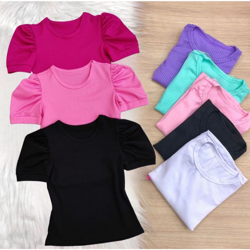 Kit 3 blusinha infantil menina manga princesa CORES SORTIDAS