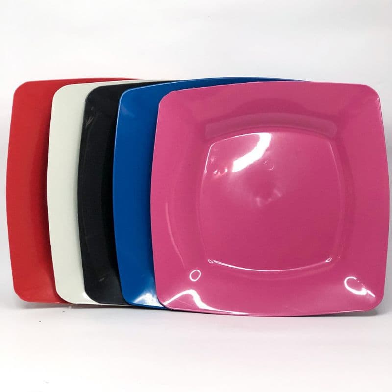 Prato Refeição Raso Quadrado; Kit 6,10,16 ou 20 Pratos(Plástico).Almoço/Jantar/festas.