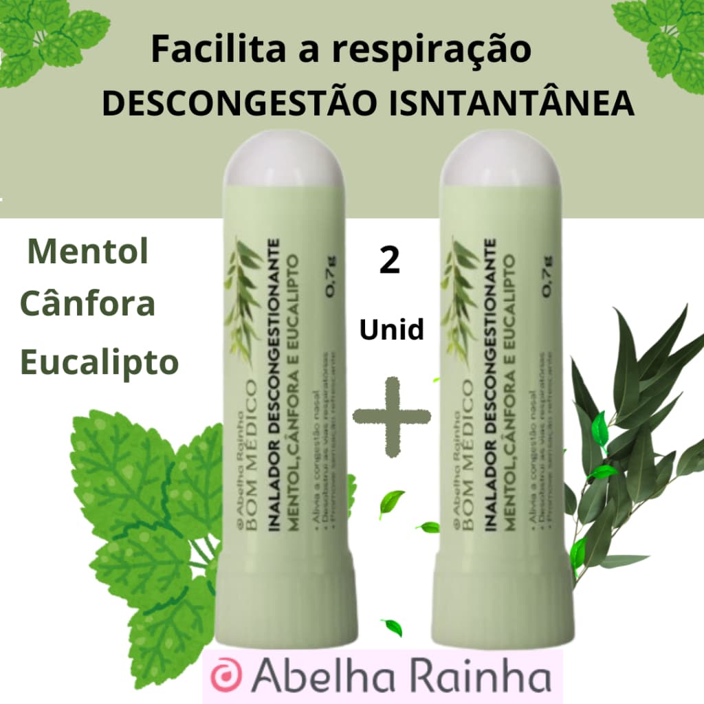 Descongestionante Mentol  Inalador 0,7g Bom Medico Abelha Rainha Kit 2 Unidades