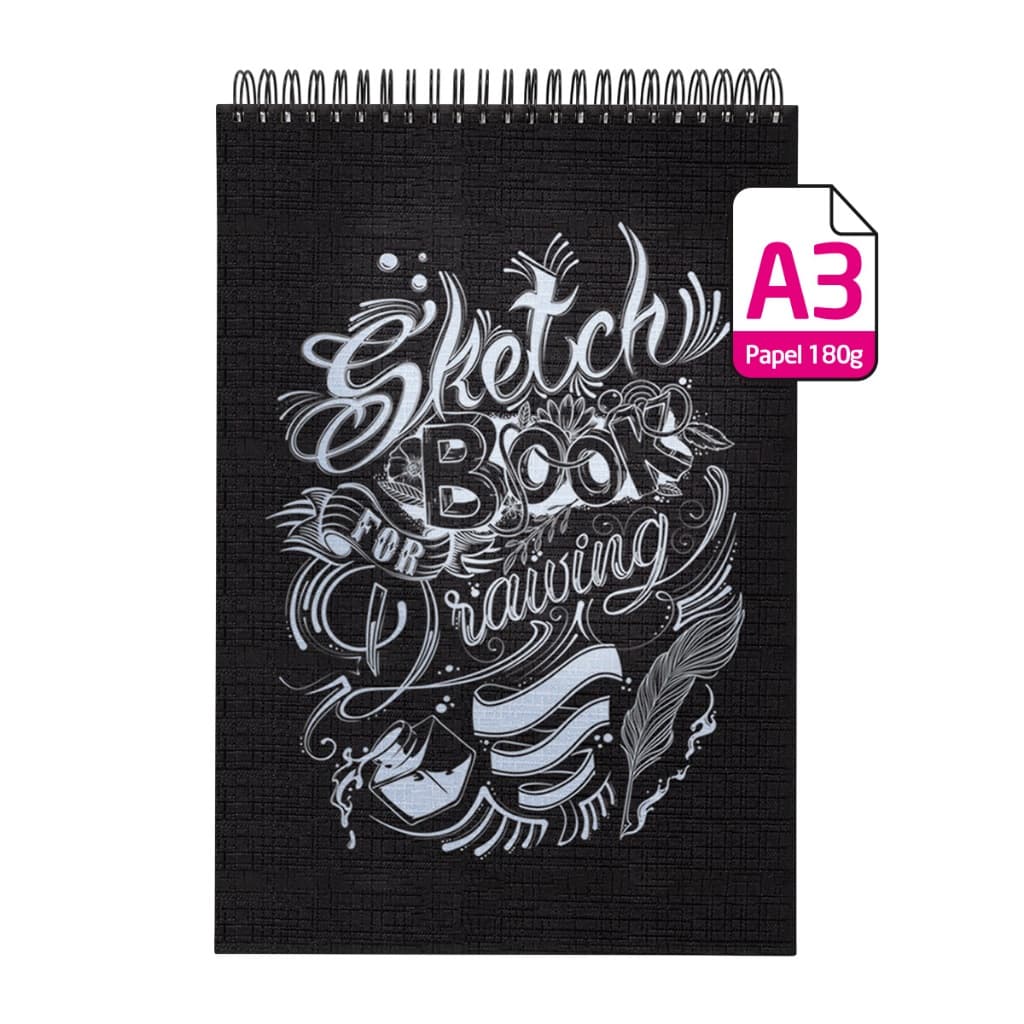 Sketchbook Bloco De Desenho Tipo Linho Preto 100 Páginas 50 Folhas A3 180g