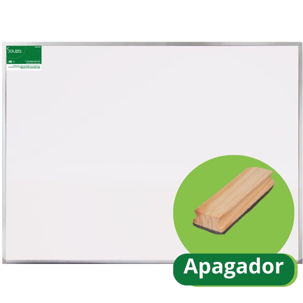 Lousa Quadro Branco 120x90 Cm Didática Média Moldura De Alumínio + Apagador Madeira Pinus