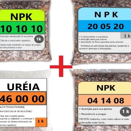 Kit Npk Cultivo 10.10.10 + 04.14.08 + 20.05.20 + Uréia Hortaliças Flores Rosas do Deserto Suculentas Jardins Adubo