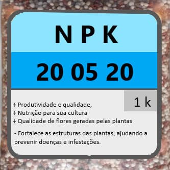 Adubo Fertilizante NPK 20.05.20 Fracionado Hortaliças Flores Suculentas Rosas do Deserto Jardins