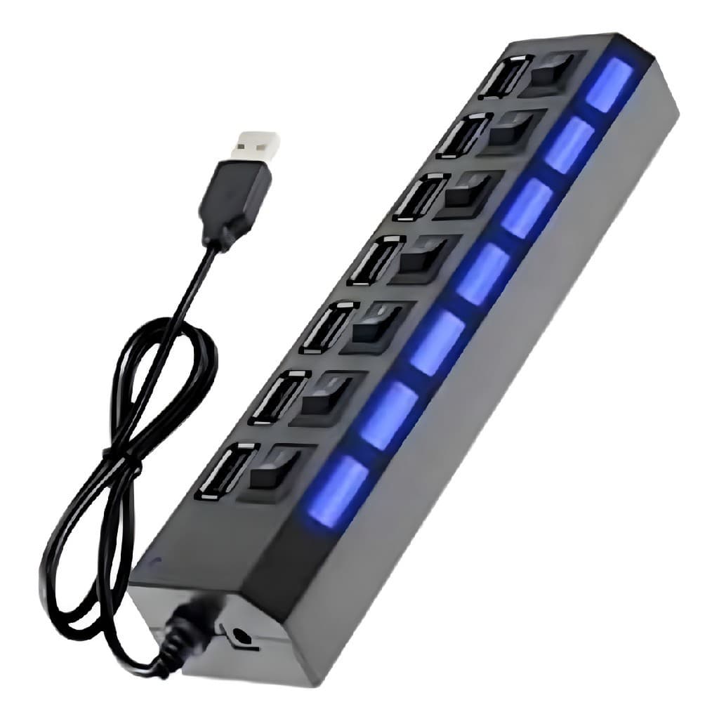 Hub USB 2.0 H'maston 7 Portas com LED e Interruptores Individuais