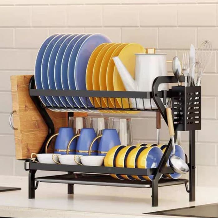 Escorredor De Louças Aço Inoxidável Organizador Moderno Com Porta Talher e Bandeja