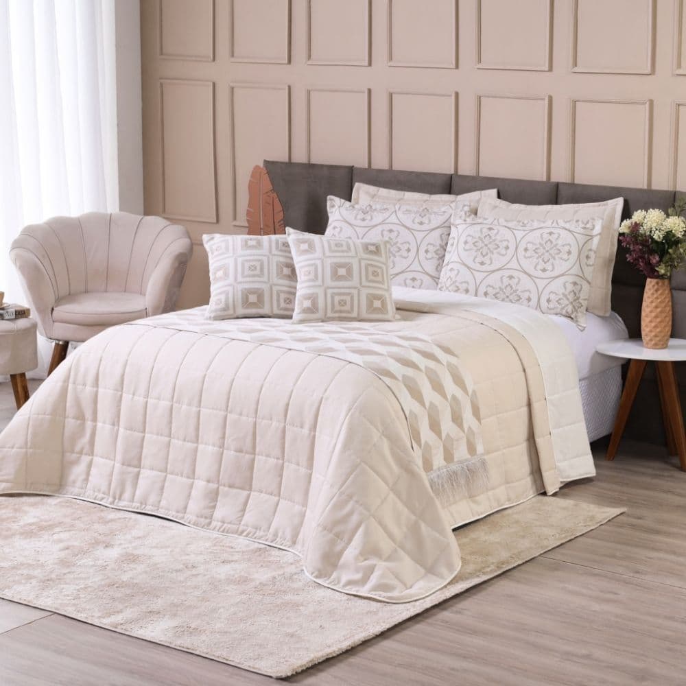 Kit Cobre Leito Casal Queen 6 Peças Thaeme Franja Sem Enchimentos 2,60mx2,50m