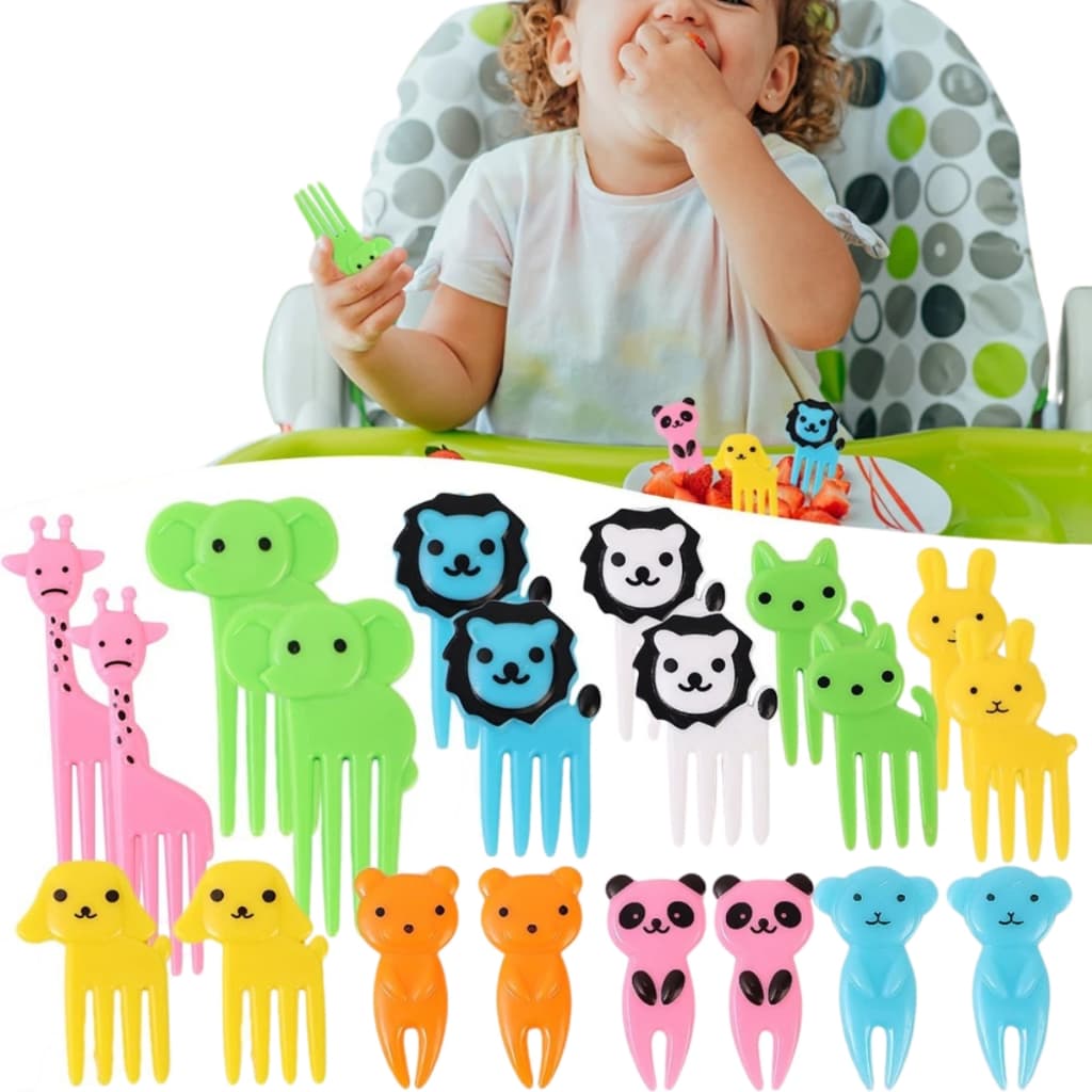 Kit 20 Garfos de Petisco em forma de animal Para Frutas Palitinho Cores garfos de plástico para lanches/20 garfos comida