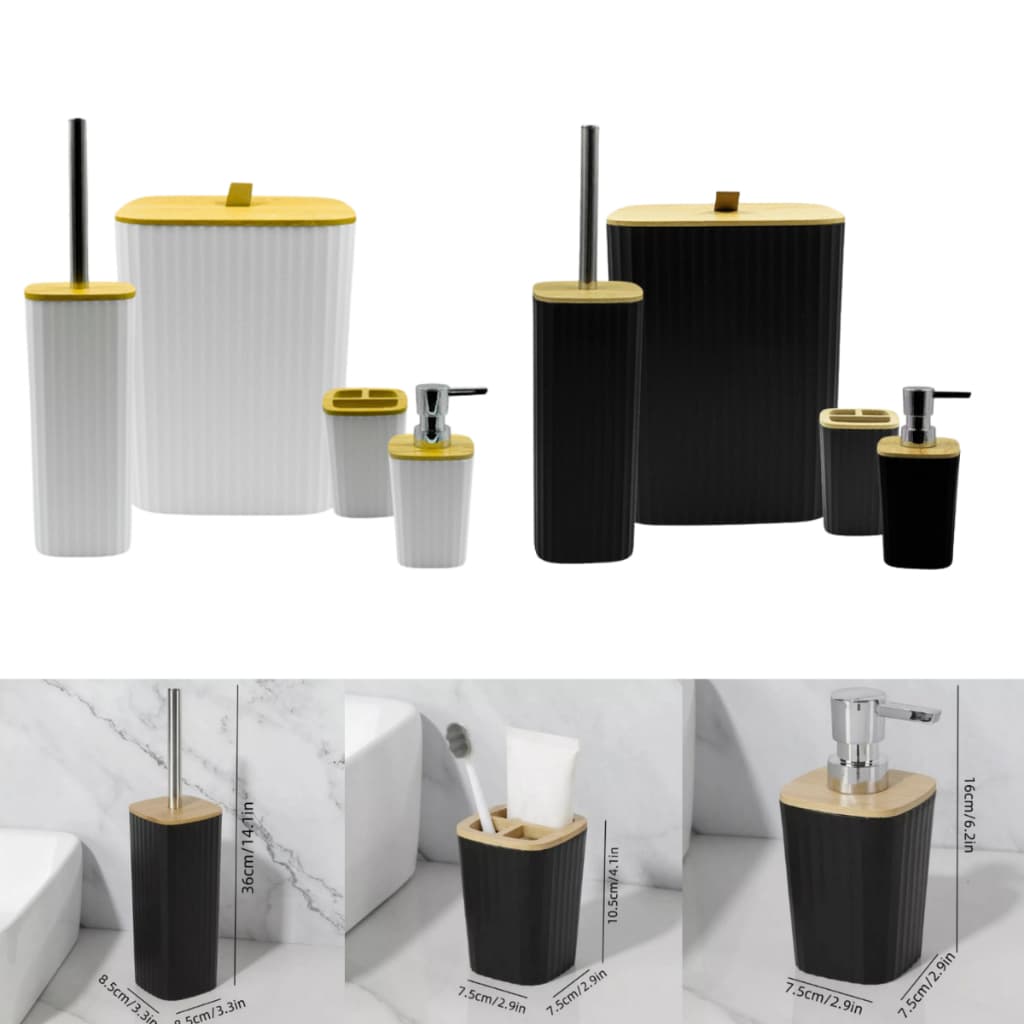Kit Conjunto Banheiro Lavabo 4 ou 6 Peças Lixeira Com Tampa Basculante Bambu Escova Sanitária