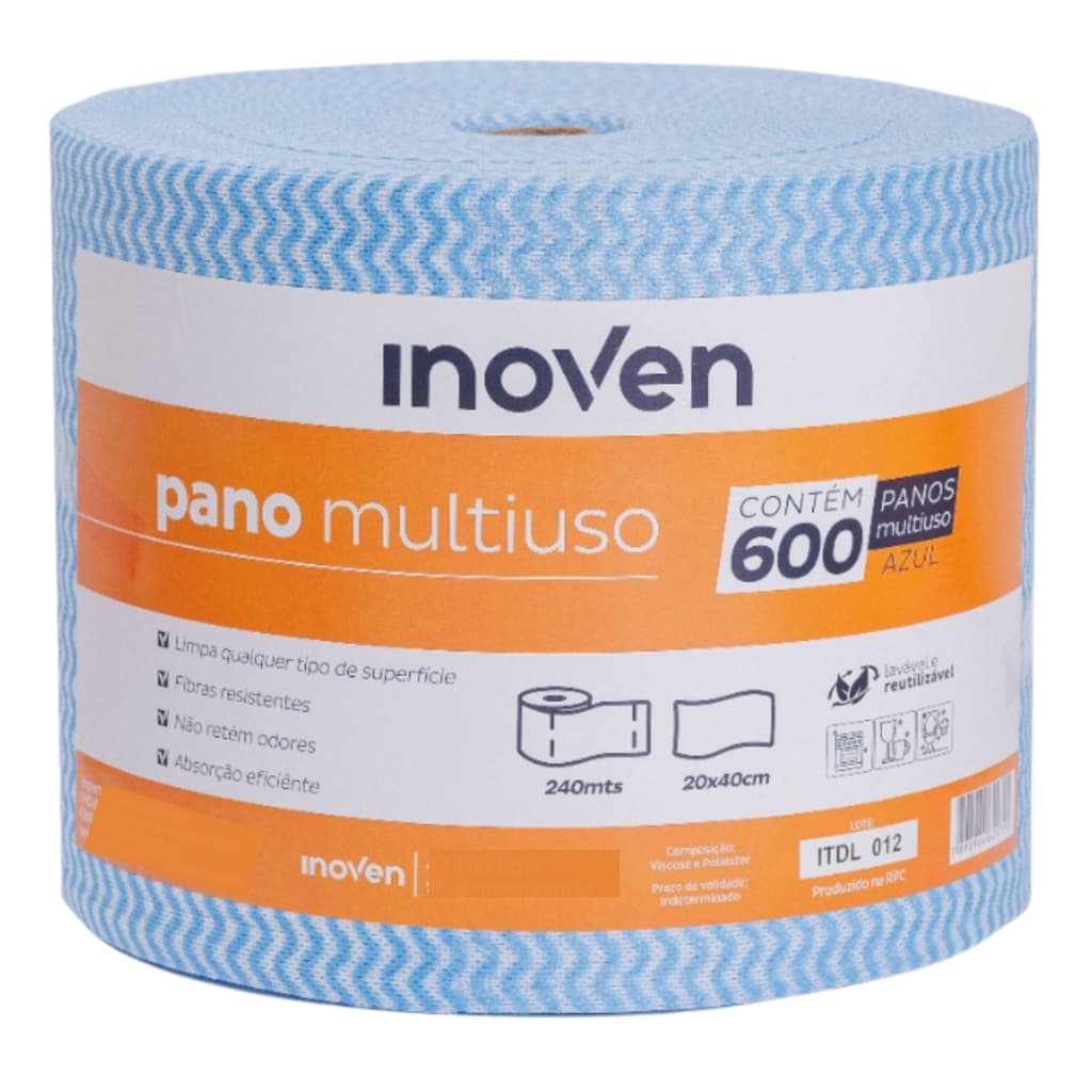 Perfex Pano Multiuso Limpeza Rolo com 600 Unidades 20x40cm Inoven Bobina 240m