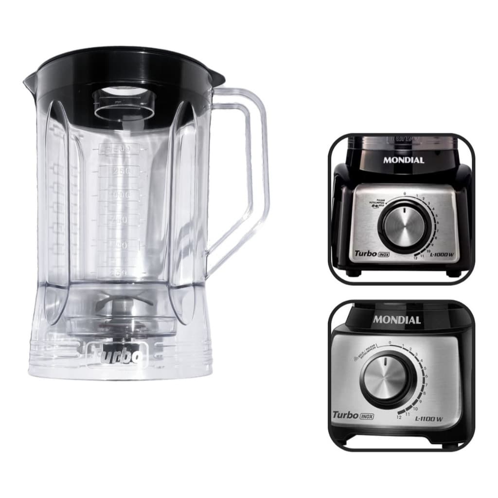 Copo Liquidificador Compatível Mondial Turbo Inox L1000 L-1000w L-1200w - Preto