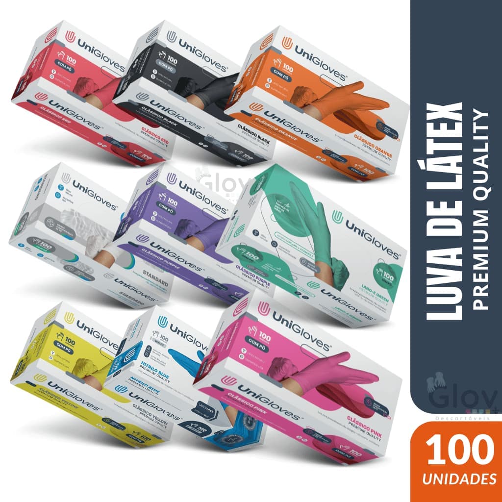 Luva Descartável Látex UniGloves Caixa C/ 100 Unidades Com Pó de Procedimento