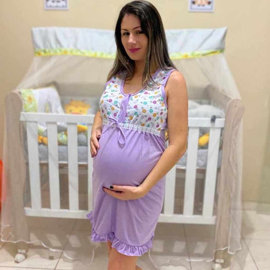 Camisola de amamentação pós parto gestantes vestido de grávida roupa gestante feminina maternidade