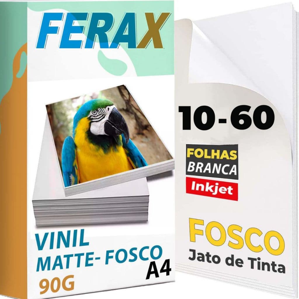 Vinil Adesivo Branco Fosco Ferax  Folhas papel vinil A4 Impressora Jato de Tinta - Pode Resinar