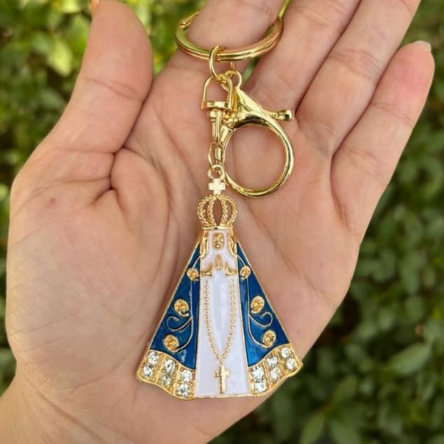 Chaveiro Nossa Senhora Aparecida Strass Azul Branco Chave Casa Carro Moto Lembrancinha